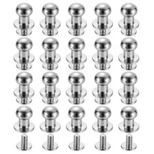 20Sets Brass Ball Head Stud Rivets, 8mm Screw Back Button Nipple Rivet, Silver