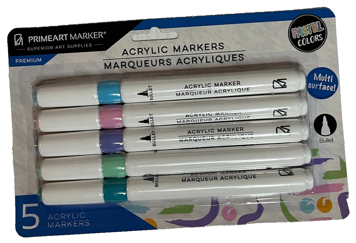 NEW! PRIMEART MARKER®️~ PREMIUM 5 ACRYLIC MARKERS ~ BULLET TIP