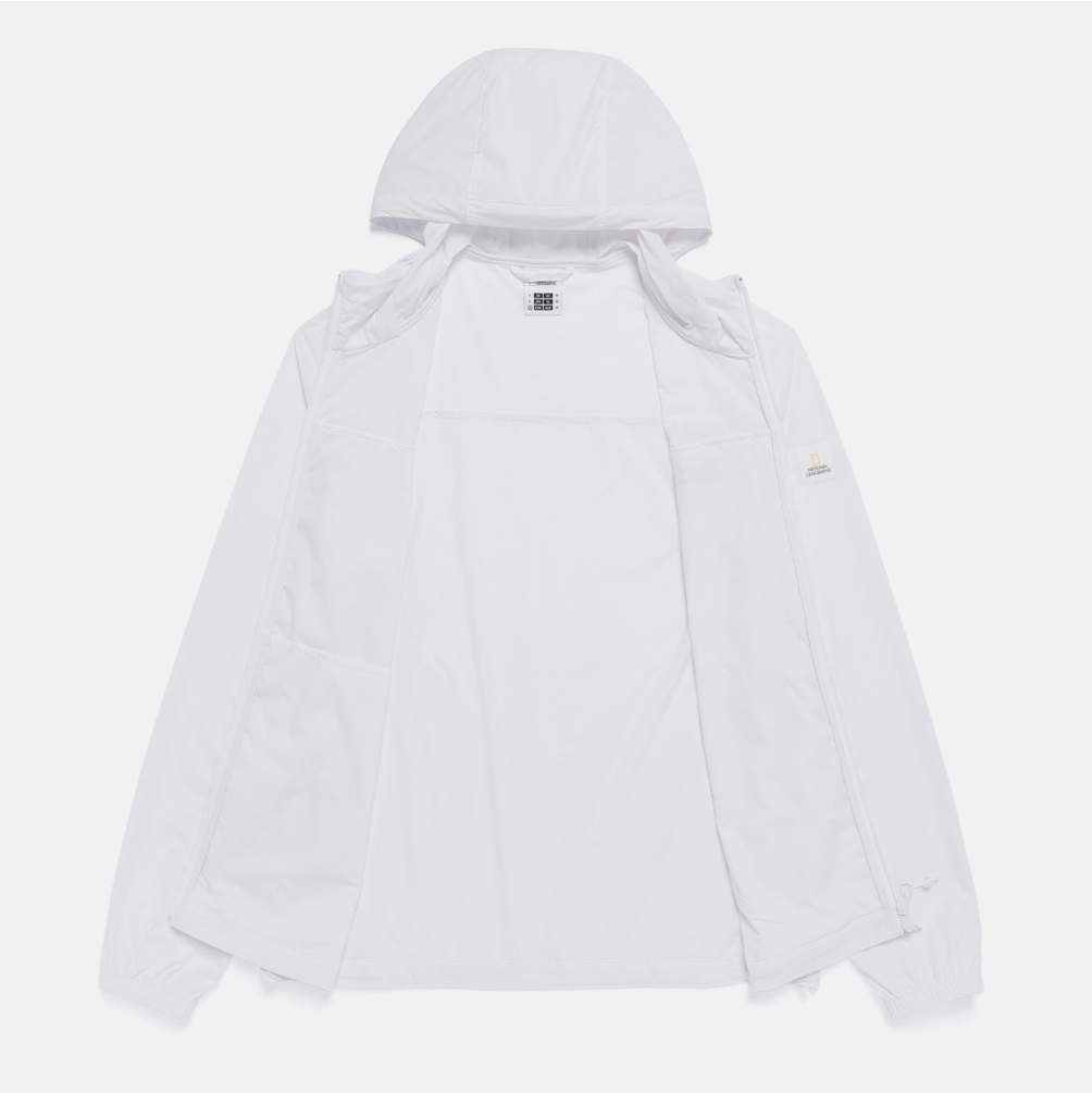 NEW National Geographic Full-zip Hooded Windbreaker Jacket WHITE