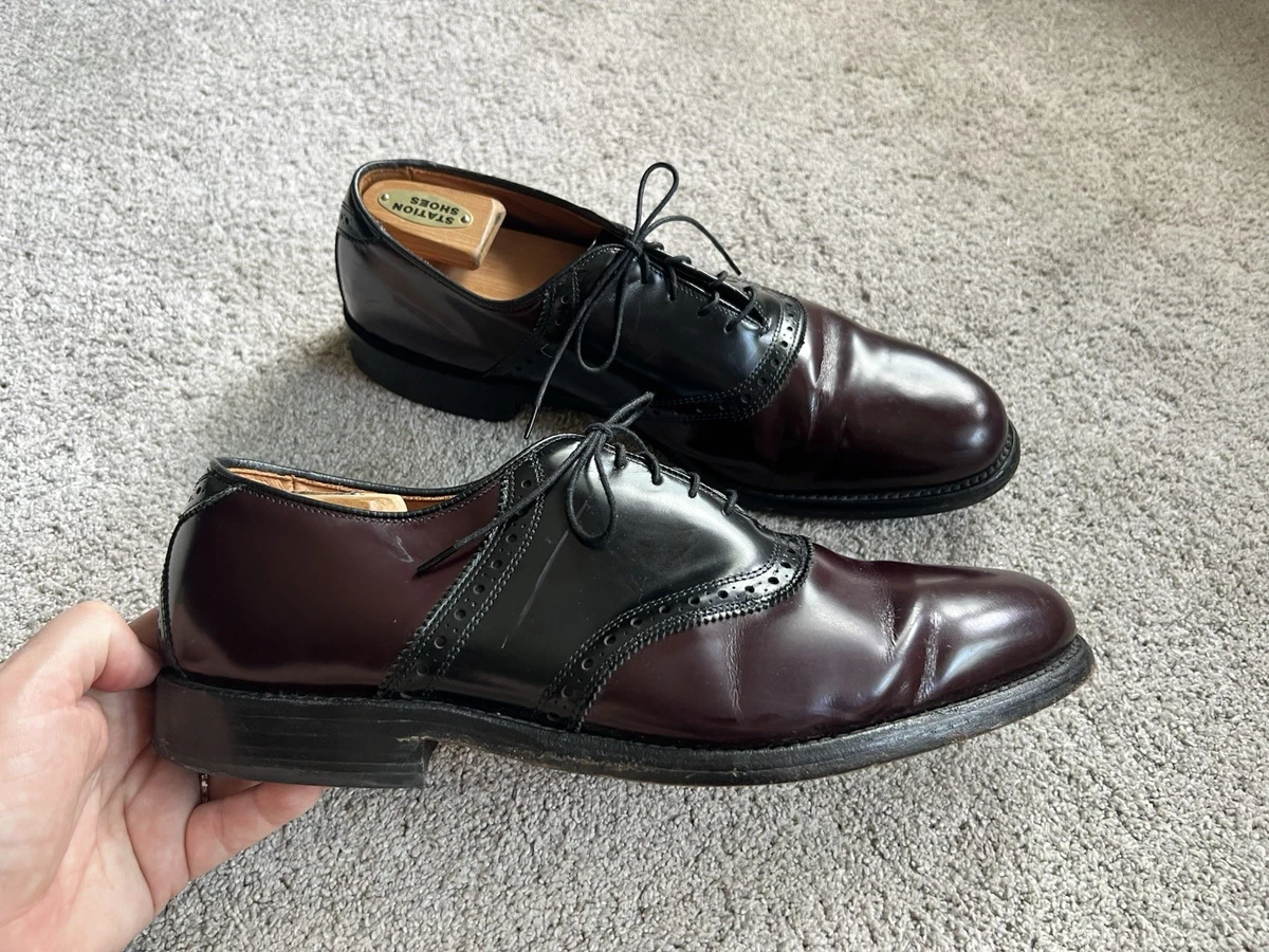 Allen Edmonds Polo Oxford Two Tone Golf Shoes Size 12 C Allen Edmonds Polo Burgundy Black SADDLE LEATHER Oxfo… - Gem main image 3