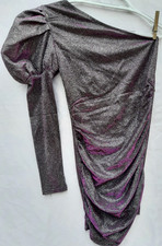 double crazy dress medium one shoulder purple sparkle bodycon stretch
