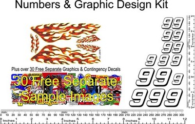 R/C Vinyl Decal Kit 1/16th Scale White/Black (# 9's) Graphic Flame Kit W/BR123