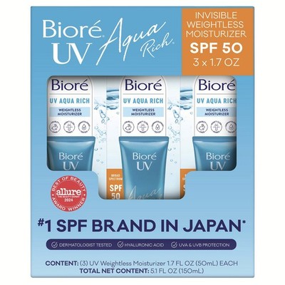 Biore UV Aqua Rich Daily Hydrating Facial Moisturizer with SPF 50 | Oil Free