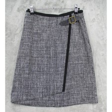 NIC ZOE Skirt Womens 4 Faux Wrap Buckle Black Office Career Preppy Lined Zip