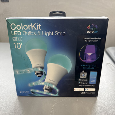 Aura LED ColorKit Trio -2 WiFi LED Light Bulbs and 1 10ft LED Strip New in Box !