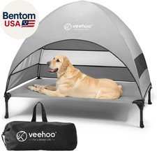 Outdoor Dog Bed with Canopy, Cooling Elevated Pet Cot with Removable Shade, Non-