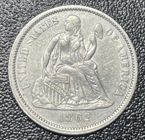 1862 Seated Liberty Dime 10c High Grade AU About Uncirculated Details