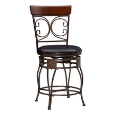 Linon Bria 24" Big and Tall Metal Scroll Back Swivel Counter Stool in Bronze