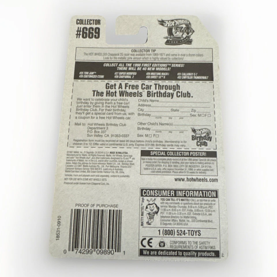 HOT WHEELS 1998 FIRST EDITIONS - CHAPARRAL 2 -#28/40 - Collector #669 - Image 2 of 3