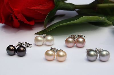 Boucles D'oreilles Stud En Argent 925 Avec Perle D'eau Douce Rose 8mm - Neuf Sans Emballage