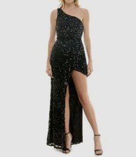Speechless Juniors' Womens Black Sequins One-Shoulder Gown Dress Size 11