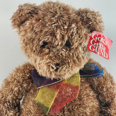 Gund Bearessence Brown Teddy Bear 12'' Rainbow Bow Plush Stuffed Animal 4980 NWT