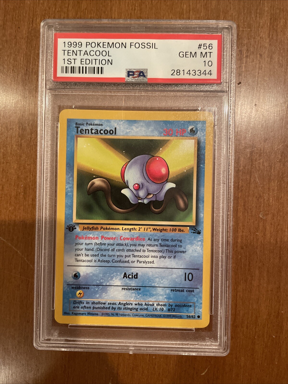 1999 Pokémon Fossil Tentacool #56 1st Edition - PSA 10