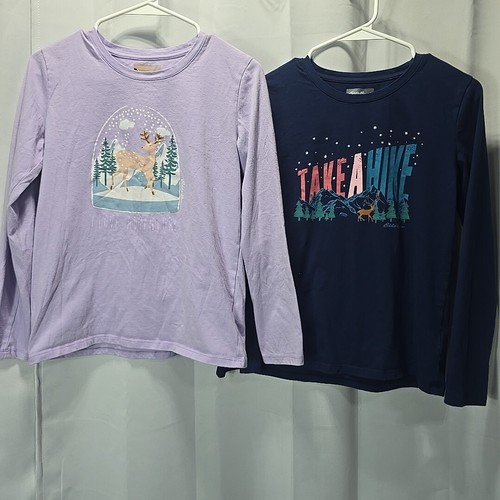 Eddie Bauer Girls Lot Of 2 LS Shirts XL(16) Winter Deer In Snow, Nature Hiking