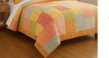 The Company Store Queen Quilt Cotton Reversible Patchwork Floral Plaid 2 Shams
