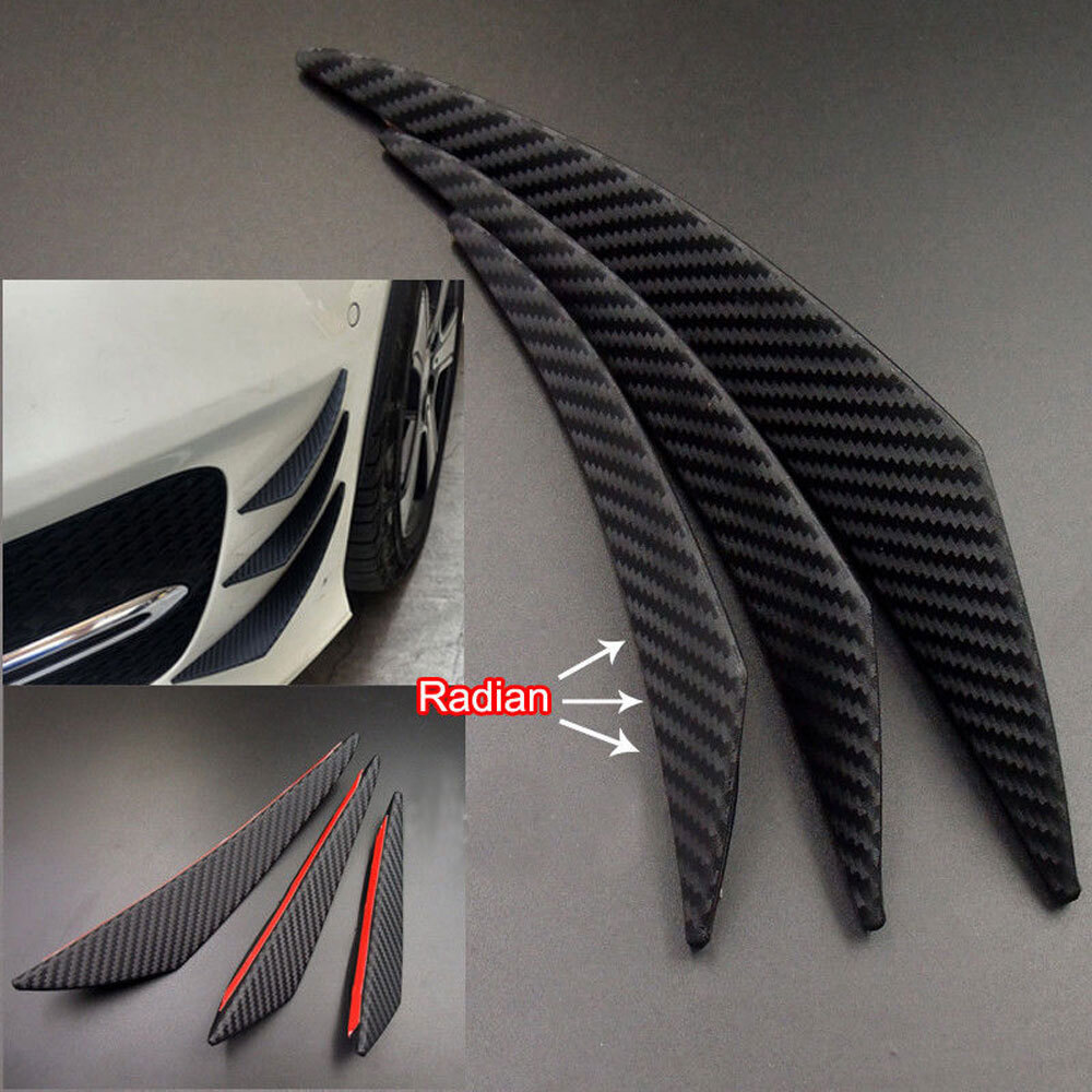 6x Carbon Fiber Car Bumper Lip Splitter PVC Fins Body Spoiler Guard Accessories