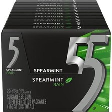 5 Gum Spearmint Rain Sugar Free Chewing Gum Bulk 15 Stick Box Pack of 10