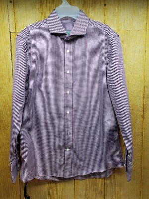 Indochino Shirt Mens Button Up Long Sleeve Burgundy Check Dress Casual  Adult | eBay