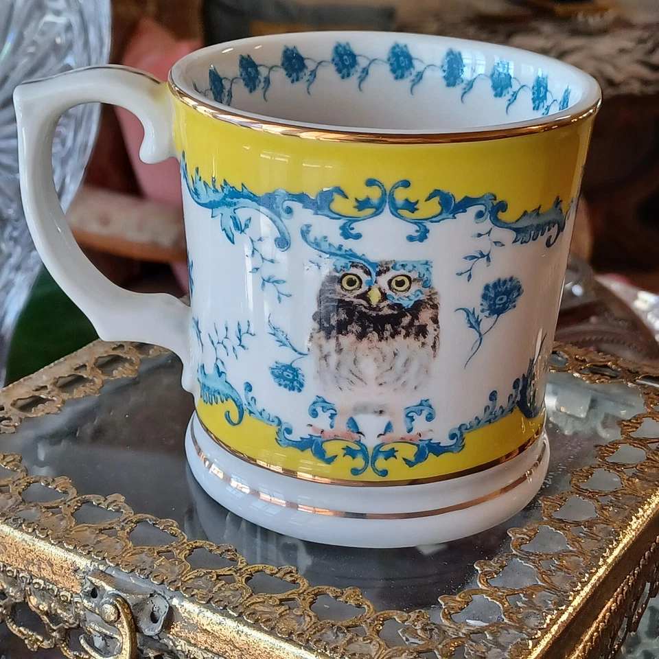 LOU ROTA para ANTHROPOLOGIE LOU ROTA TAZA CAPRICHOSA 🎀 BÚHO SABIO AZUL Y BLANCO Foto 3 de 4