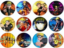 set of 12 Naruto, edible paper, cupcake cookie toppers CHOOSE SIZE