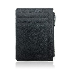 Minimalist Leather Slim Wallet With Zipper, Front Pocket Credit Card Holder