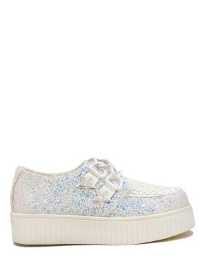 YRU Strange Cvlt Cult Krypt Kreeper Creeper White Glitter Platforms Sneakers