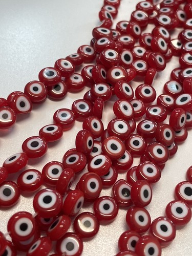 Blue Evil Eye Glass Coin Disc Beads - 6mm, 8mm, 10mm, 15.5mm Sizes (Strand)