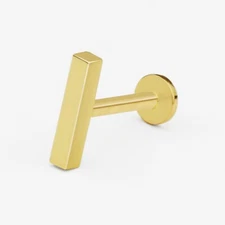 14k Solid Gold Bar Internally Threaded Labret Stud Earring, Screw Flat Back
