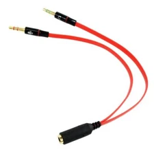 Red Headphone Splitter f PC 3.5mm Female to 2 Dual 3.5mm Male Speaker Audio Mic