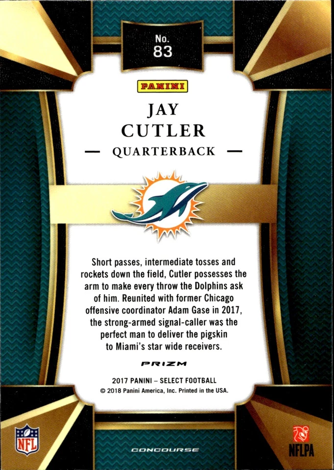 2017 Panini Select #83 Jay Cutler Silver Prizm - Image 2 of 2