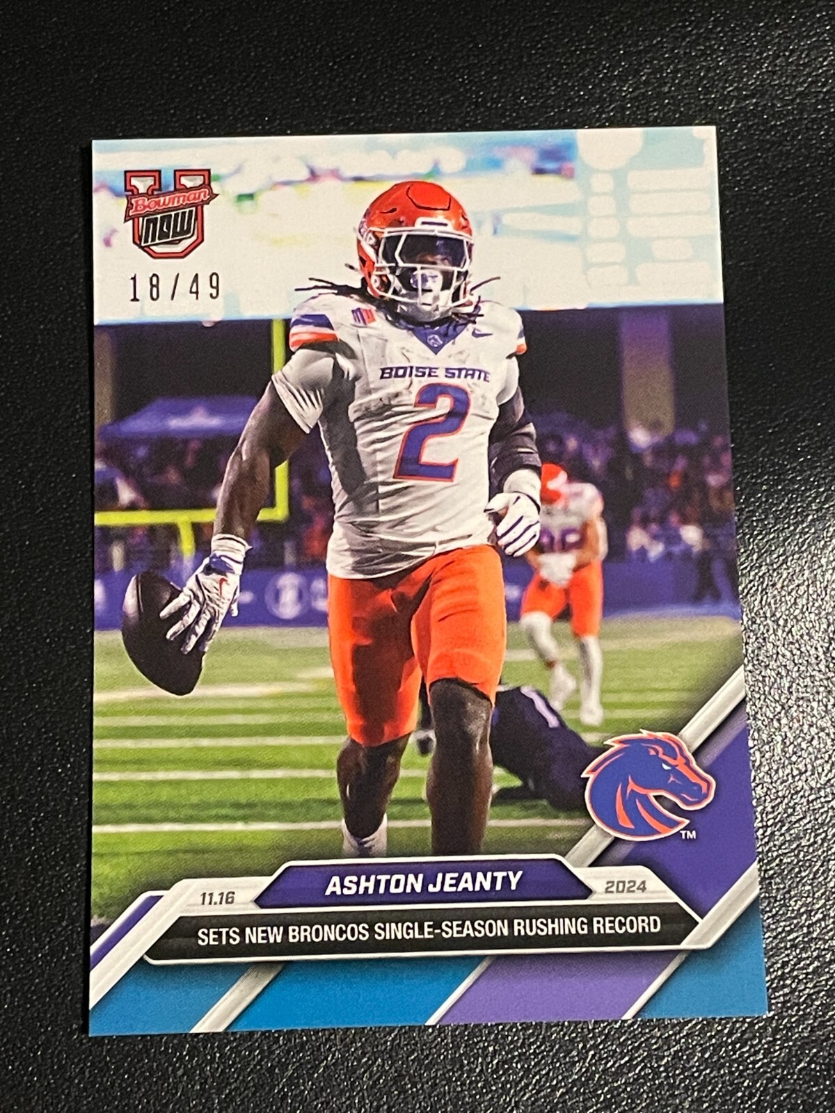 2024 Bowman U Now #20 Ashton Jeanty BLUE /49 Boise State Rushing Record