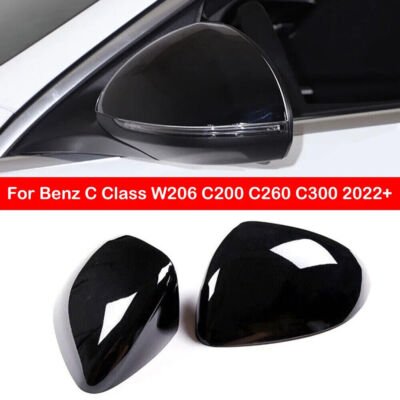 Gloss Black Side Mirror Cap Overlay Covers For Benz C-Class W206 2022~2024 W223