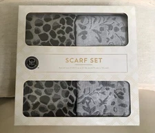 Modern Expressions Scarf Set of 2-Gray W/Lurex + Beige Animal 68.9” x 27.56” New