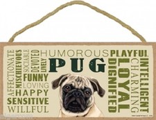 PUG Subway Style Wood Dog Indoor Sign 10"x 5" Made in USA fawn tan brown puppy