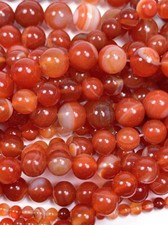 AAA Natural Deep Red Stripes Agate Smooth Round Beads 15.5" Strand Gemstone