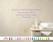 Psalm 4:8 In Peace Lie Down and Sleep Lord Bible Wall Quote Vinyl Decal Sticker