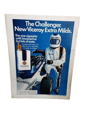 1974 Viceroy Extra Mild Cigarettes Challenger Race Car Original Print Ad 70s