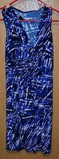 Chaps Dress Womens Small Sheath Abstract Blue White Stretch V-Neck