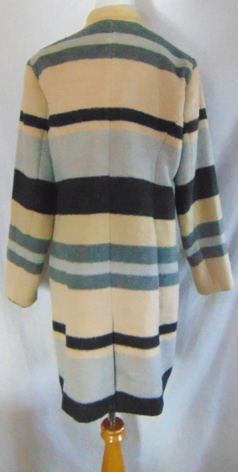 ISAAC MIZRAHI MUJER ABRIGO SUAVE A RAYAS BEIGE/GRIS BRONCEADO, CHAQUETA METAL PRIMAVERA A PRESIÓN ~ 10 Foto 3 de 4