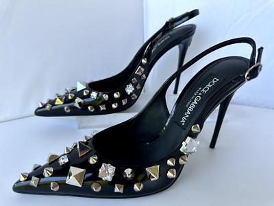 #ad New Dolce amp; Gabbana Women#x27;s Pump Black Shoes Size 38.5 Slingback Patent Leather $649.99