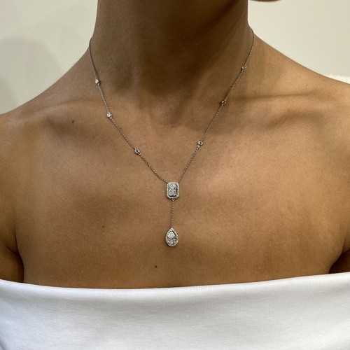 Multishape Cut LabCreated Diamond Necklace 14K Rose Gold Cluster Set 2