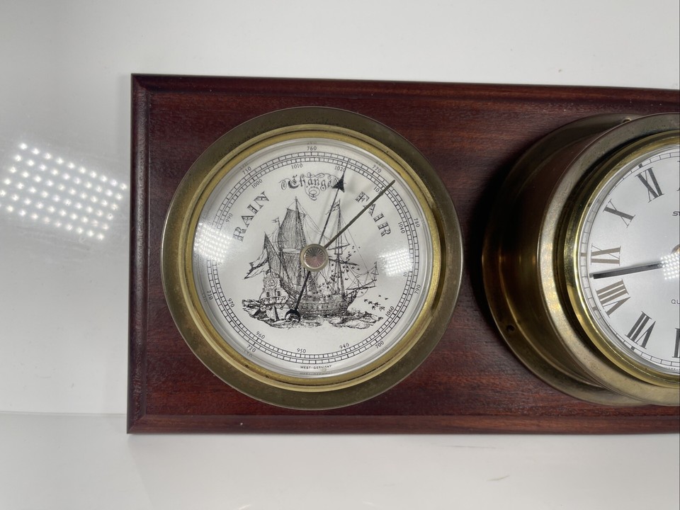 Vintage Ships Clock & Barometer, Brass, Staiger, West German Tested