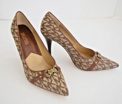 Michael Kors Cara Pump Sz 5 1/2 M Beige Ebony New With Box
