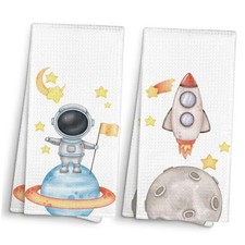 Boys Kids Space Astronaut Bathroom Hand Towels Decor 16x24 Set of 2, Astronomy