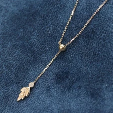 Excellent Condition Agete Necklace Diamond Leaf Y shape K10 24 4026