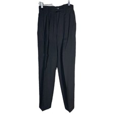 VTG Black Women  s Trousers Slacks Very High Rise Straight Leg Wool Pleated Sz 6