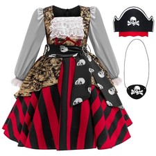 Girls Pirate Costume Buccaneer Princess Dress Up Kids Halloween with Accessories