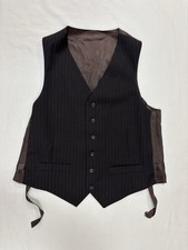 Formal Pinstripe Vest Black with Brown Back Adjustable Strap