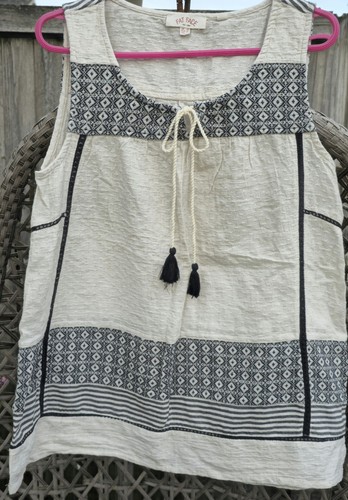 Fat Face Linen And Cotton Natural Stone Black Striped Vest Top Size 12 BNWOT
