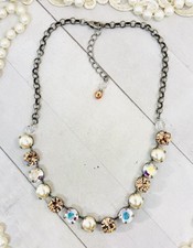 Image of 10mm Antique Silver Plated Peachy Cream Cup Chain Necklace with Lt Peach Stone